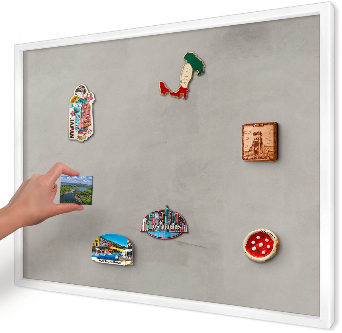 Artprintcave Grijs Magneetbord mit Witte Lijst - 70x50 cm - Grijze Achtergrond Magneet Bord mit Frame - Minimalist Wandbord Magnetisch - Achtergronden En Patronen