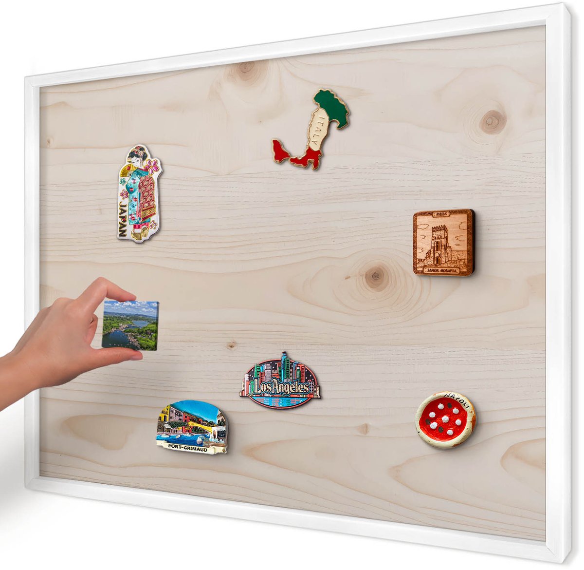 Artprintcave Beige Magneetbord mit Witte Lijst - 70x50 cm - Houten Patroon Magnetisch Bord - Minimalist Memobord Keuken - Texturen
