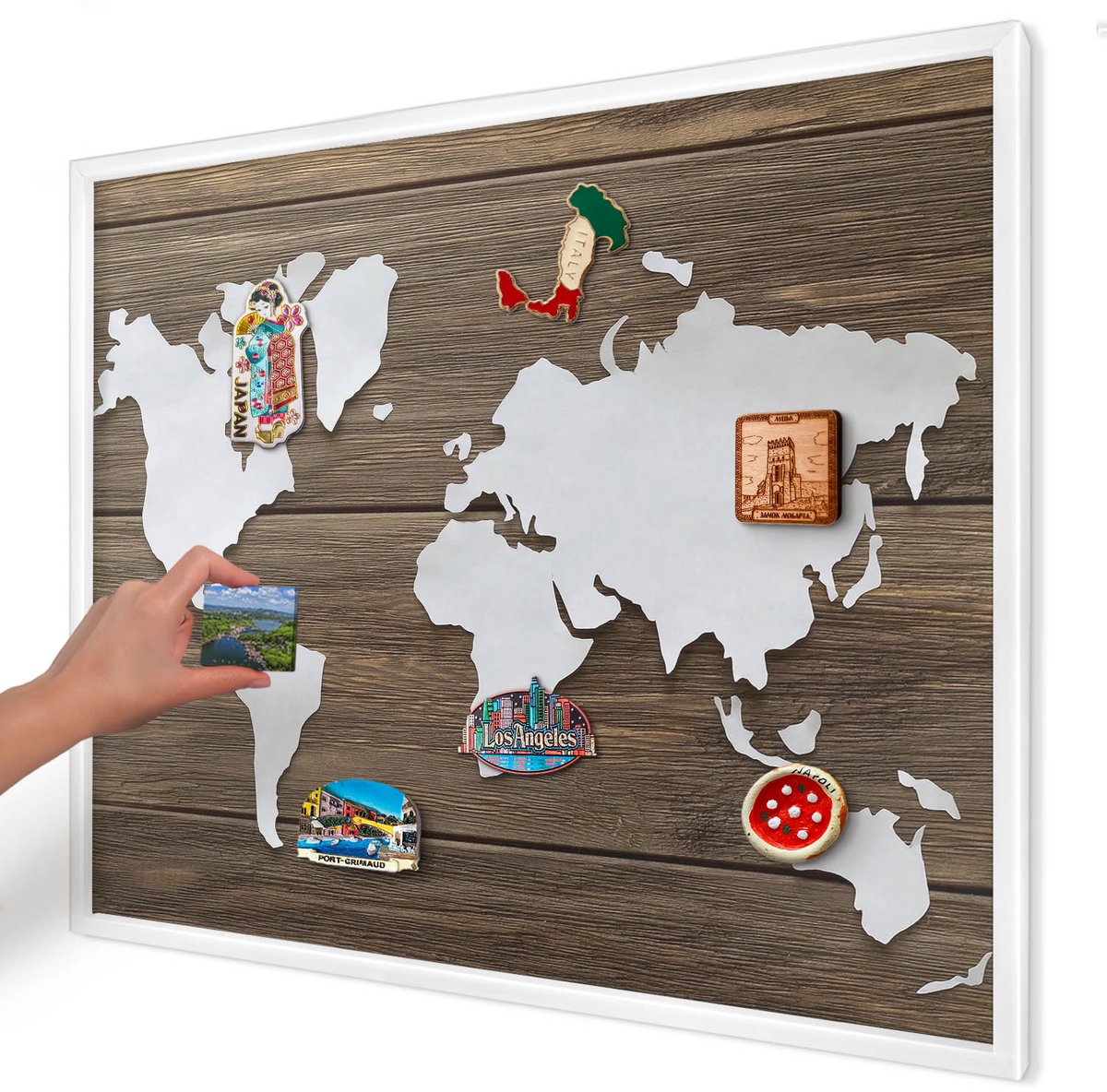 Artprintcave Bruin Magneetbord mit Witte Lijst - 80x60 cm - Houten Kaart Magneetbord Voor Foto's - Minimalist Notitiebord - Kaarten