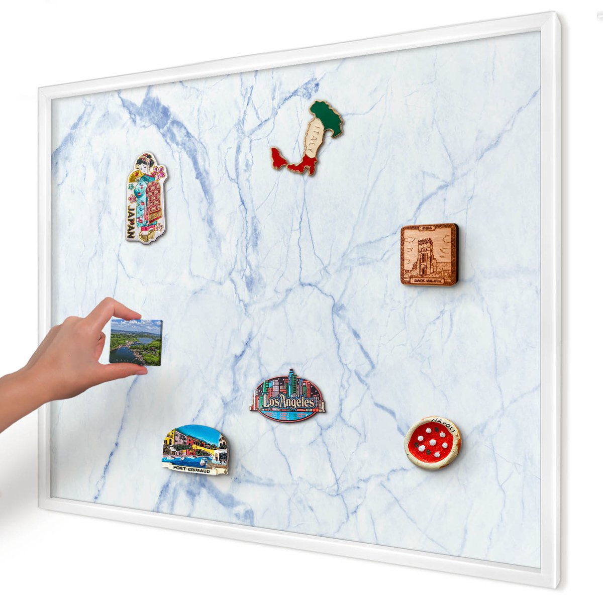 Artprintcave Wit Magneetbord mit Witte Lijst - 80x60 cm - Marmerontwerp Magneetbord Voor Keuken - Minimalist Wandbord Magnetisch - Texturen