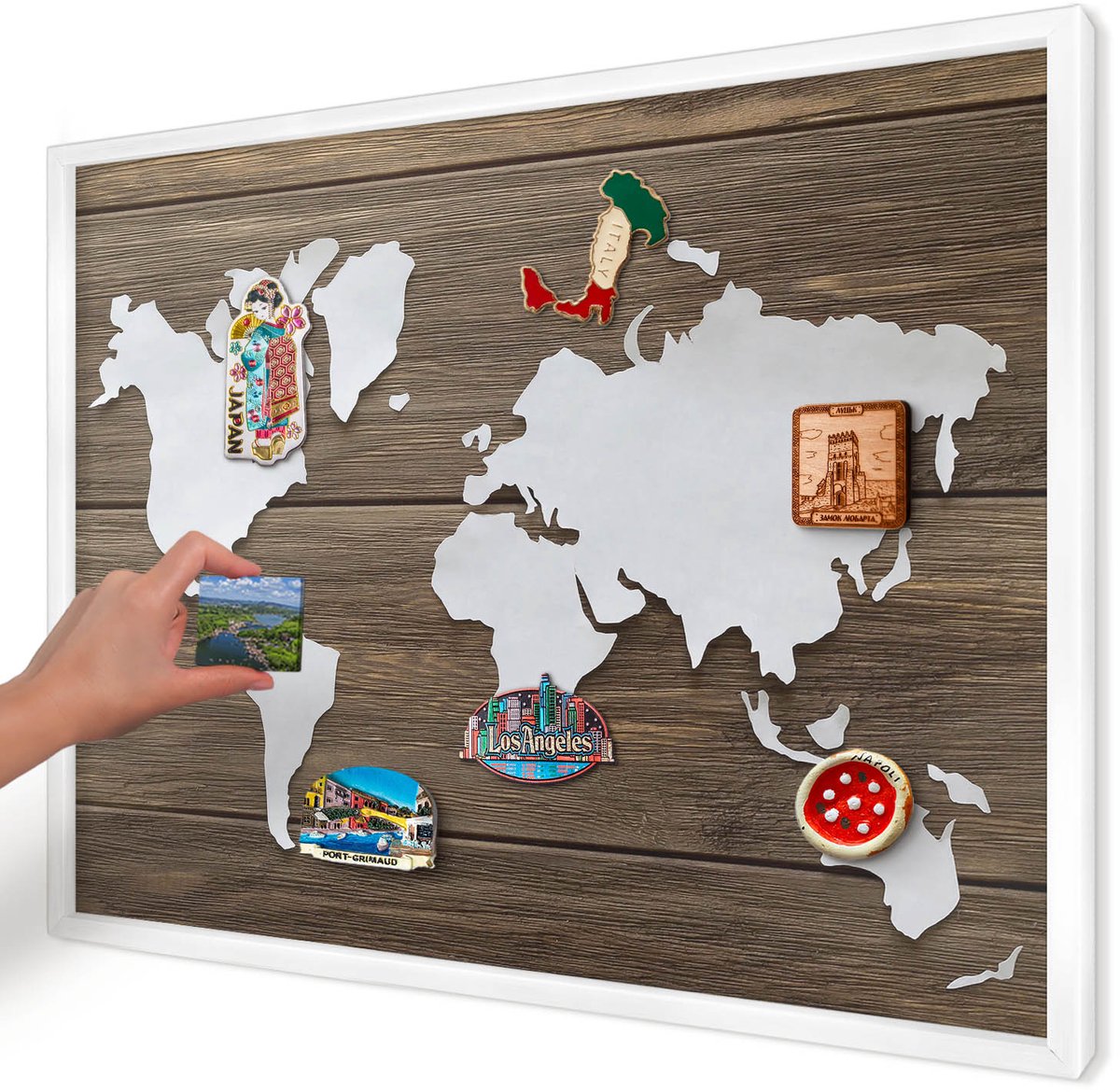 Artprintcave Bruin Magneetbord mit Witte Lijst - 70x50 cm - Houten Kaart Magnetisch Bord Voor Magneten - Minimalist Magnetische Organizer - Kaarten