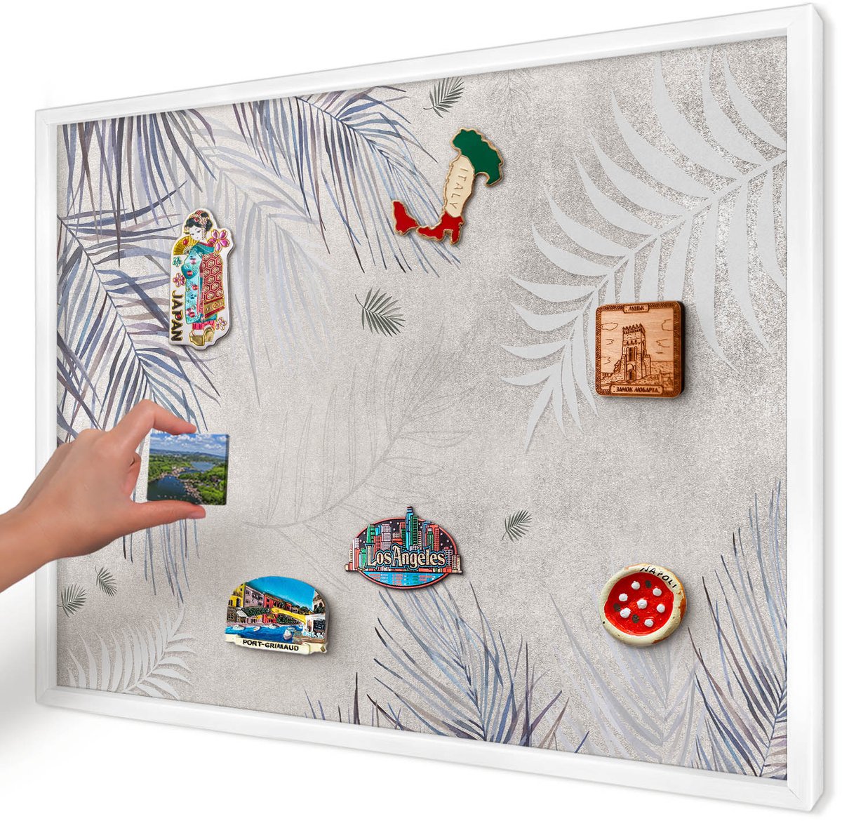 Artprintcave Beige Magneetbord mit Witte Lijst - 70x50 cm - Bladrijke Elegantie Magnetisch Bord Voor Magneten - Modern Magneetbord Voor Foto's - Natuur