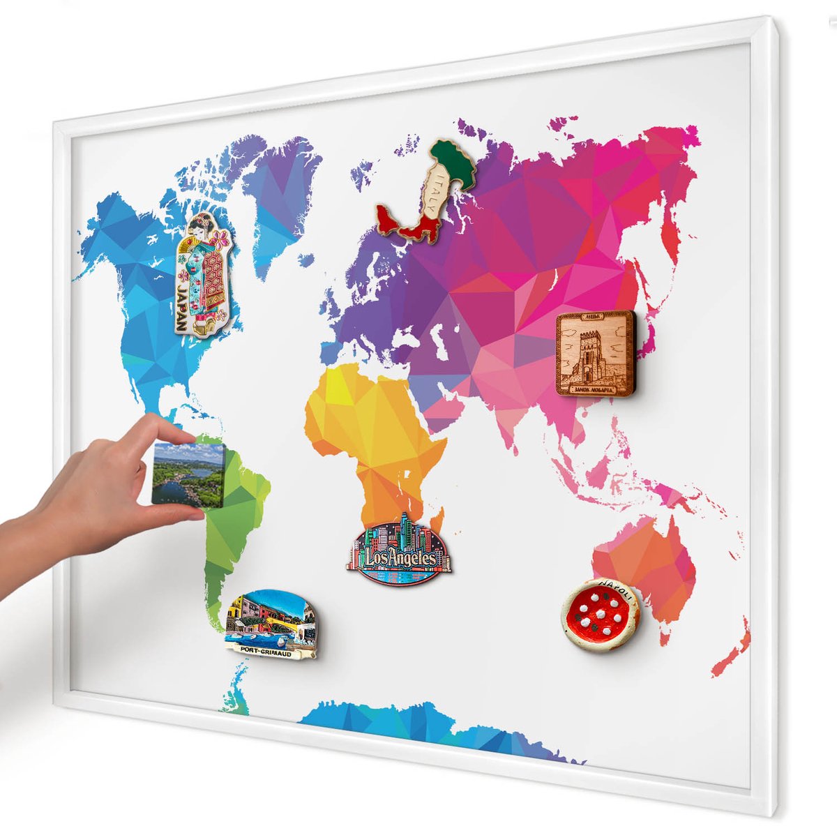 Artprintcave Blauw Magneetbord mit Witte Lijst - 80x60 cm - Kleurenkaart Memobord Keuken - Geometrische Wandbord Magnetisch - Kaarten