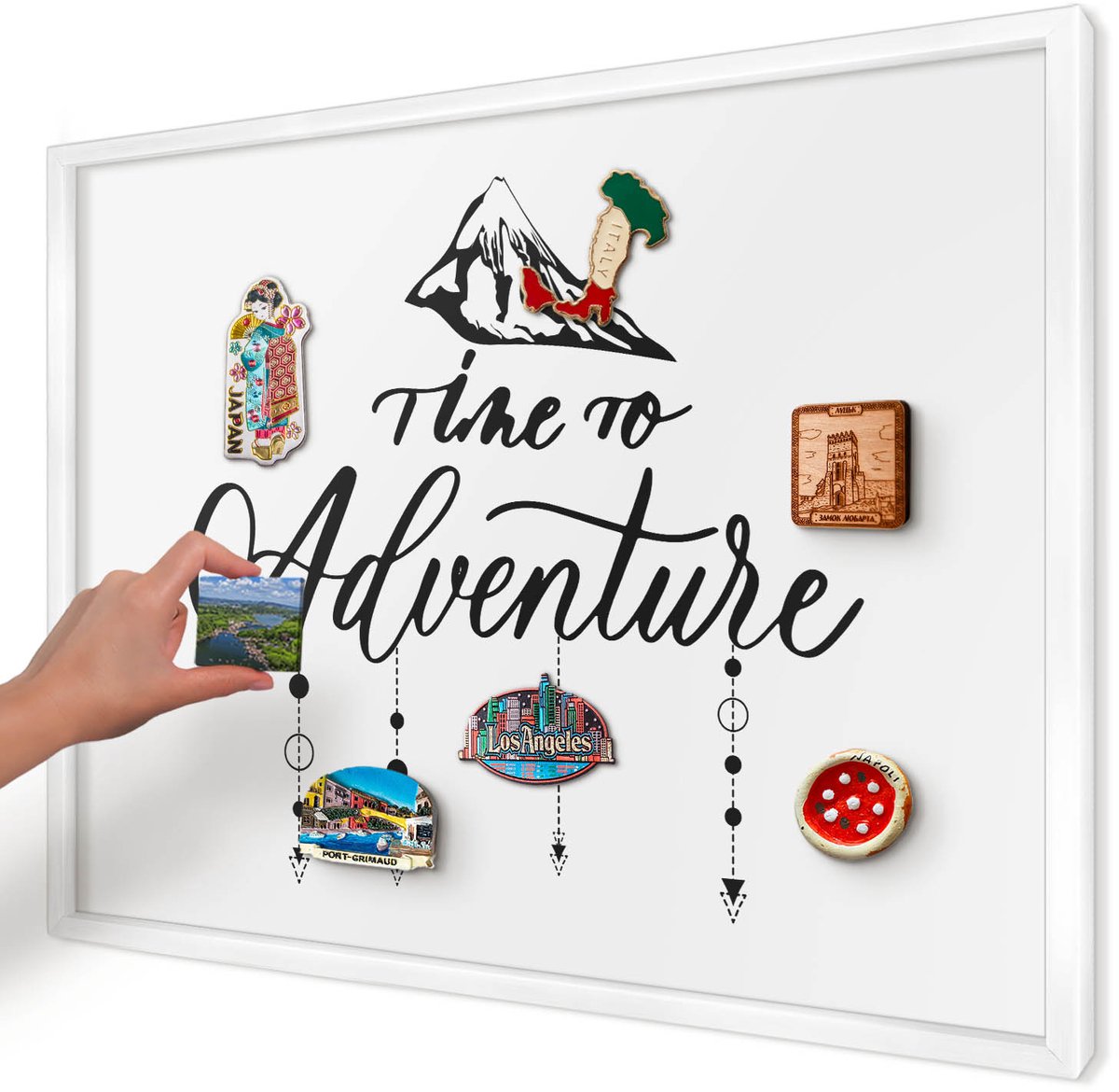 Artprintcave Wit Magneetbord mit Witte Lijst - 70x50 cm - Bergavontuur Memobord Keuken - Modern Notitiebord - Teksten