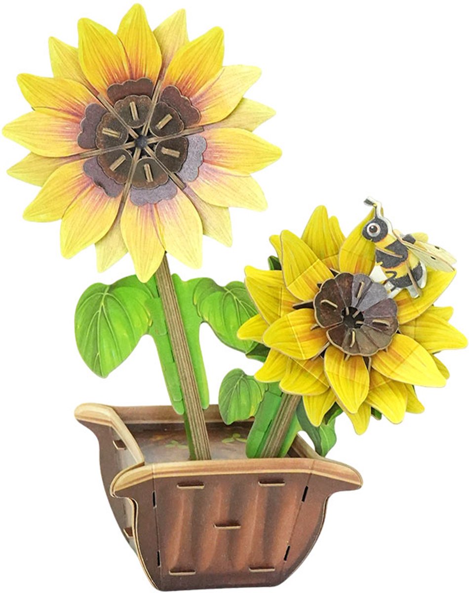 Makebug, 3D Modelbouwpakket, Zonnebloem met Bijtje, Flower, Sunflower, MB-D-0073