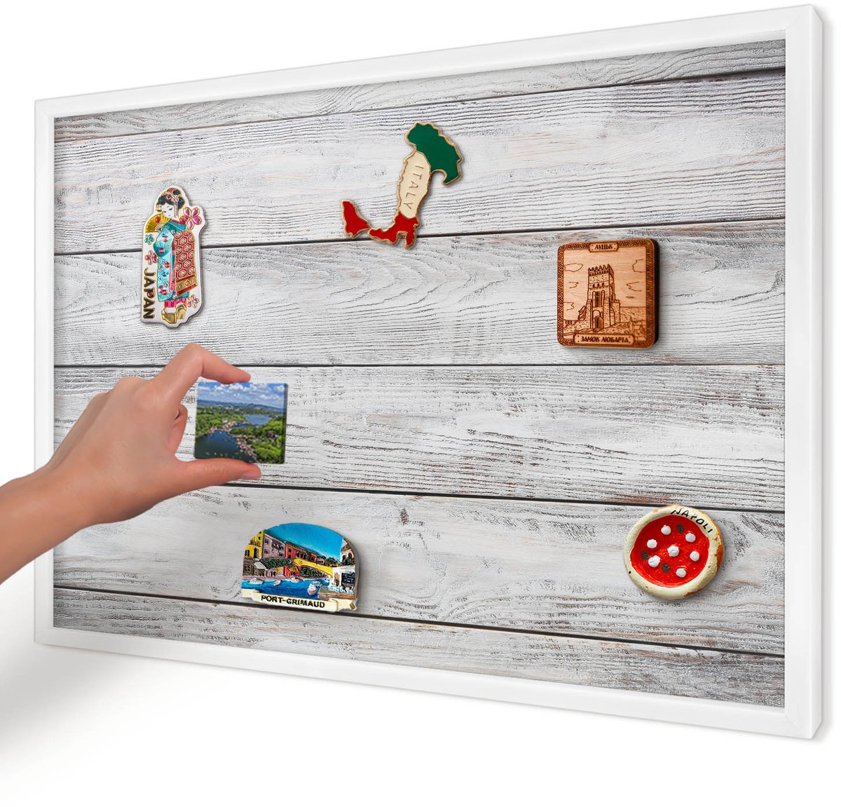 Artprintcave Wit Magneetbord mit Witte Lijst - 60x40 cm - Rustiek Hout Notitiebord - Rustiek Magnetisch Bord - Texturen
