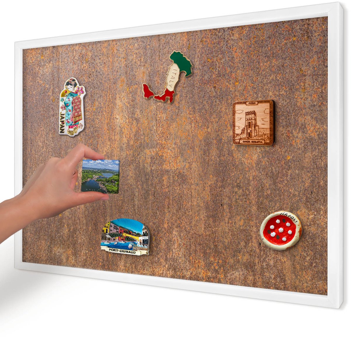 Artprintcave Bruin Magneetbord mit Witte Lijst - 60x40 cm - Roestige Elegantie Magneet Bord mit Frame - Industrieel/Loft Notitiebord - Texturen