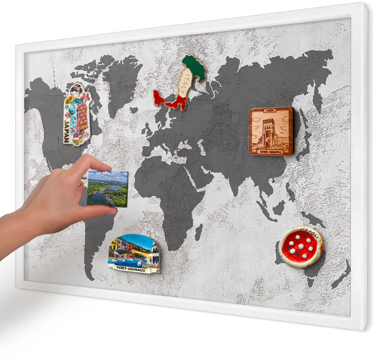 Artprintcave Wit Magneetbord mit Witte Lijst - 60x40 cm - Wereldkaart Magneetbord Voor Foto's - Minimalist Magnetisch Bord Voor Magneten - Kaarten