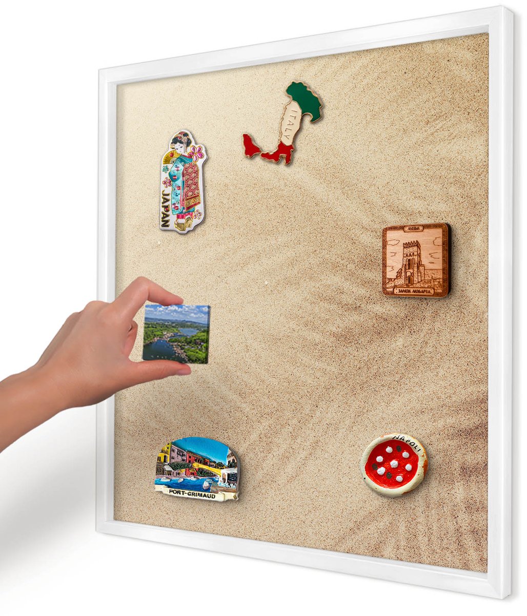 Artprintcave Beige Magneetbord mit Witte Lijst - 50x50 cm - Zandbladeren Magnetisch Bord - Minimalist Notitiebord - Natuur