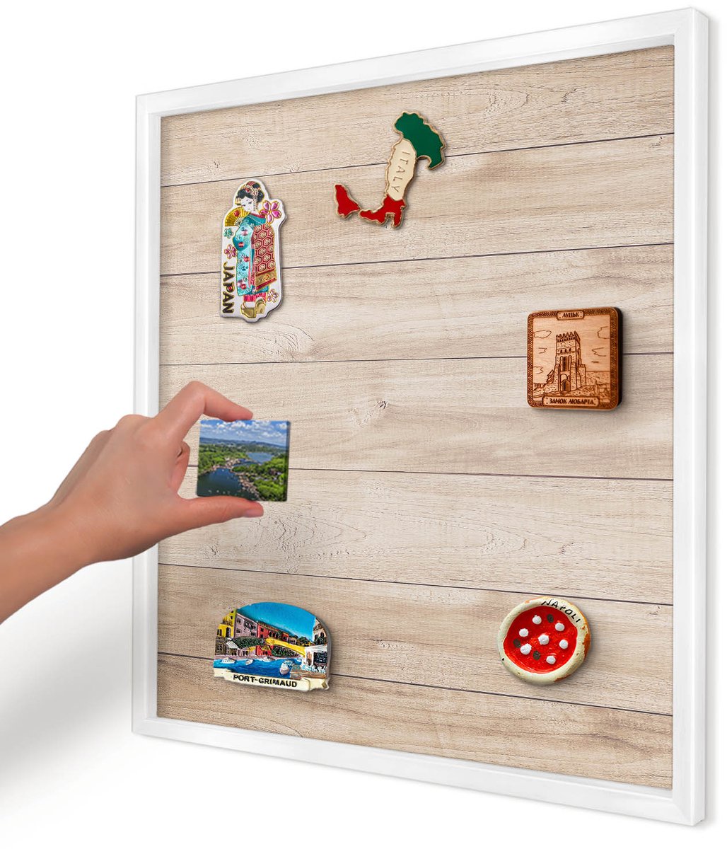 Artprintcave Bruin Magneetbord mit Witte Lijst - 50x50 cm - Houten Planken Magneet Bord mit Frame - Rustiek Magnetisch Bord - Texturen