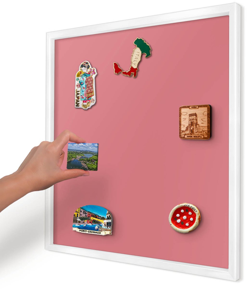 Artprintcave Roze Magneetbord mit Witte Lijst - 50x50 cm - Zalmkleur Magnetisch Bord Voor Magneten - Minimalist Magneetbord Voor Foto's - Achtergronden En Patronen