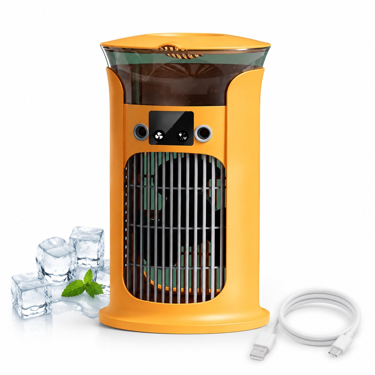 Mini Mobiele Aircooler 4 in 1 - Draagbare Luchtkoeler met 3 Snelheden - Luchtbevochtiger & Nachtlampje - Voor Kantoor, Slaapkamer en Camping - 880ml Watertank-Oranje