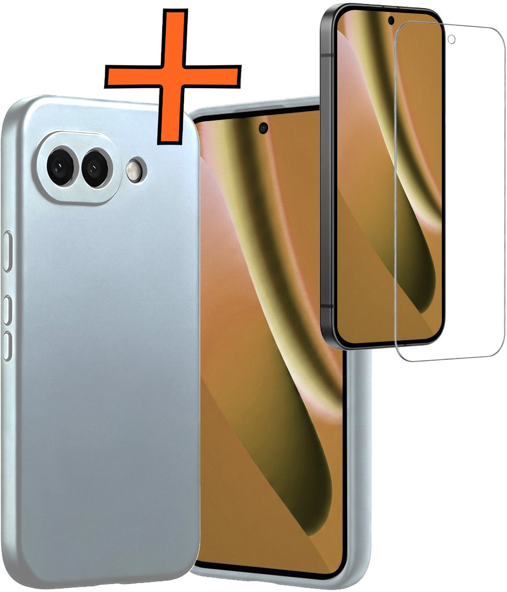 Hoes - Met Screenprotector - Geschikt voor Google Pixel 10a - Sterk & Shockproof - Back Cover - Siliconen Case - Telefoon Hoes - Lichtblauw