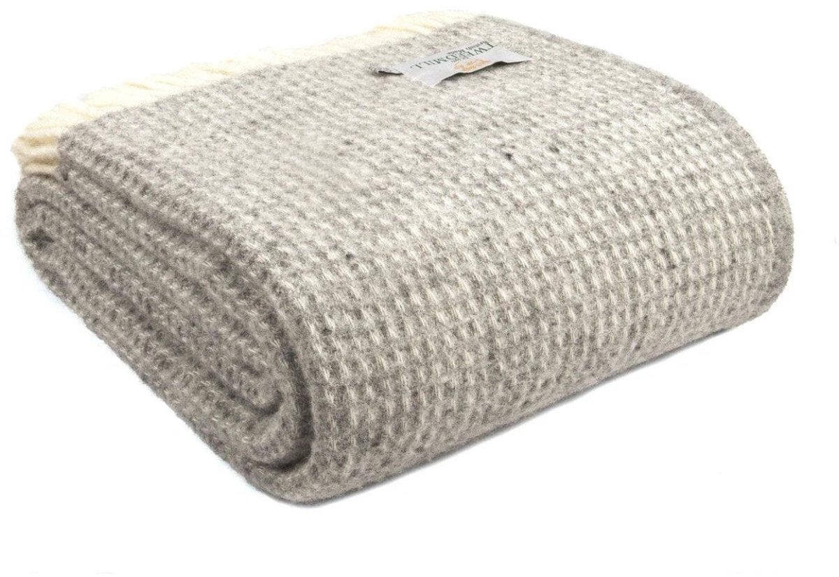 Tweedmill Plaid Waffle Grijs - 150x183 - Nieuw Wol - Tweedmill UK