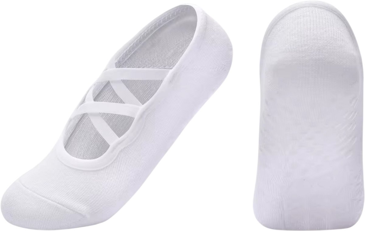 Pilates Sokken Dames Antislip – Grip Sokken van Katoen voor Yoga, Fitness, Ballet & Workout Backless -maat 35-40 - Wit