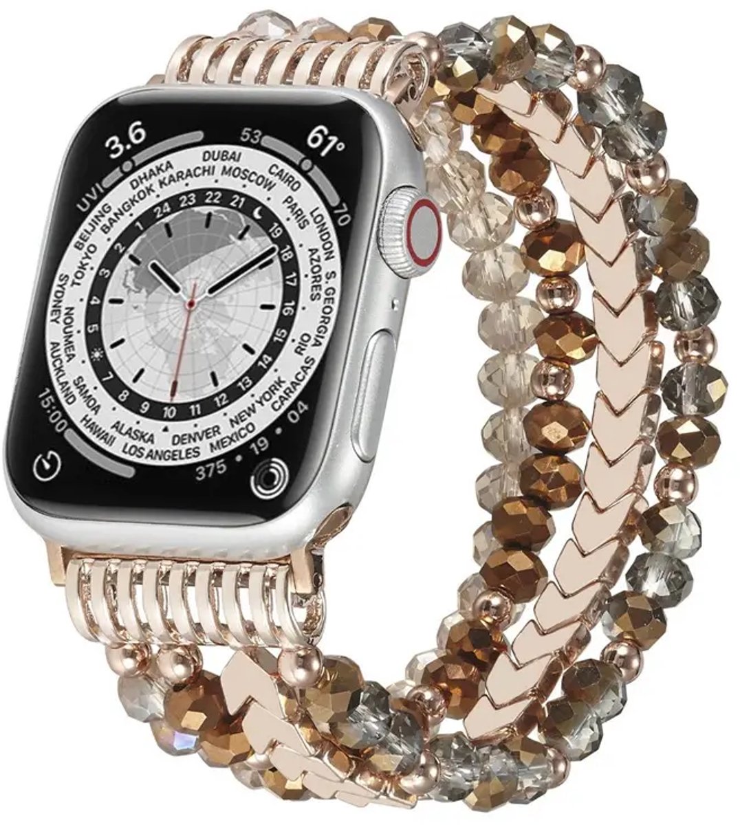 Strap-it Kralen Armbandje Geschikt voor Apple Watch 42mm (Series 11/10), 41mm (Series 9/8/7), 40mm (Series 6/5/4/SE 1/2/3), 38mm (Series 3/2/1) – Koffiebruin – Handgemaakt Elastisch Dames Horlogebandje – Elegante Boho Stijl Kralen Bandje