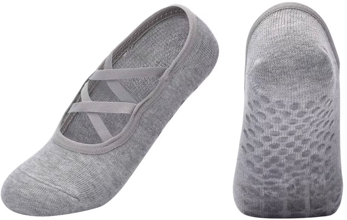 Pilates Sokken Dames Antislip – Grip Sokken van Katoen voor Yoga, Fitness, Ballet & Workout Backless -maat 35-40 - Grijs