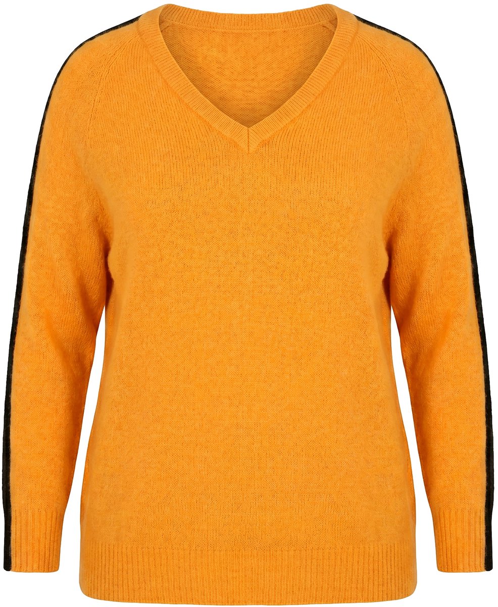 MIAMODA - Dames - Trui comfortabele pasvorm raglanmouwen contrastkleurige bies - Oranje - Maat 42+