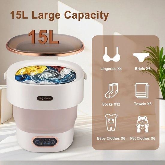 Innovastore Mini-wasmachine - Kleine Wasmachine - Campingwasmachine - Centrifuge - Opvouwbaar - 32 x 32 x 33,5 cm - Zwart/Roze van Innovastore — afbeelding 5