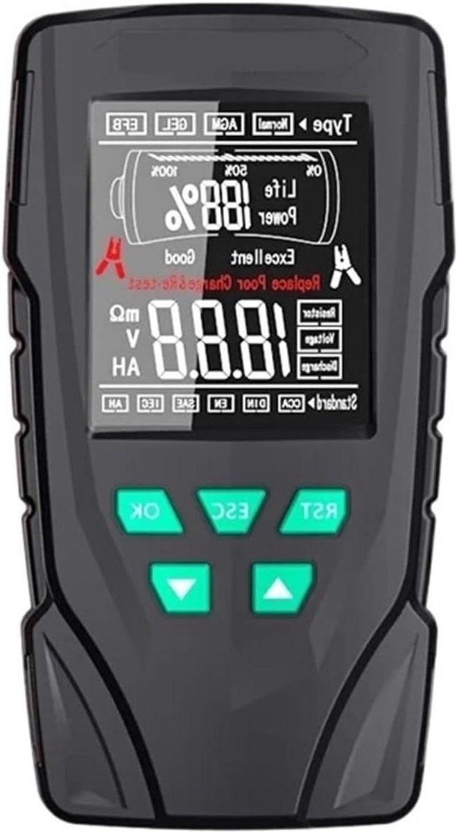 Accubelastester - Accutester Voertuig - Accu Diagnose - 12V 24V Compatibel - N.v.t. - Zwart