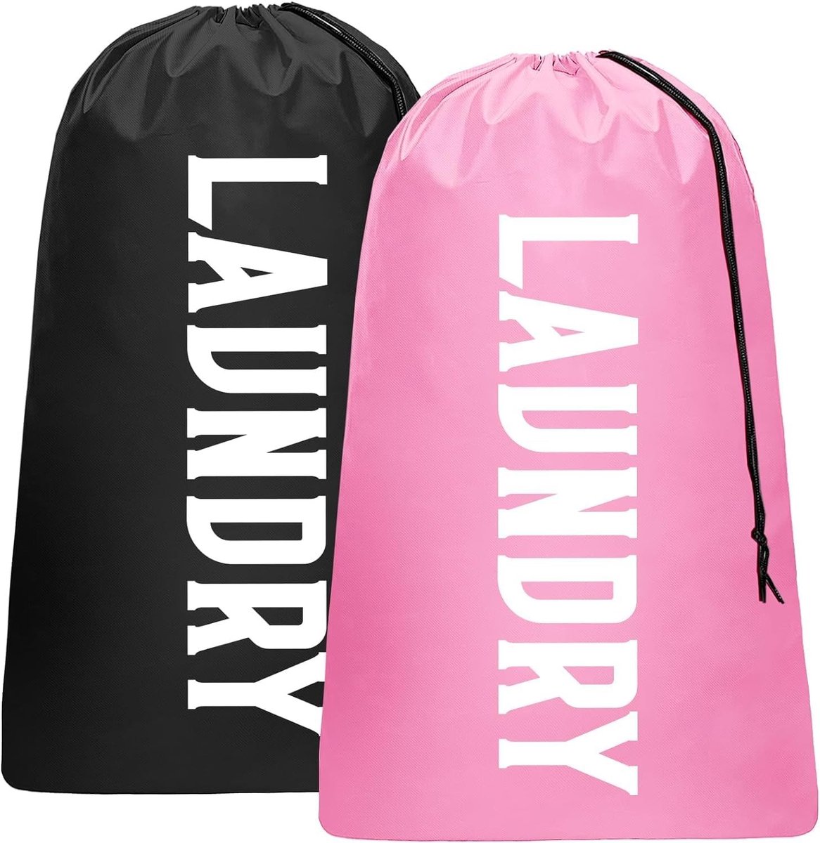 SnelShoppen - Set van 2 XL Wasmanden, Wasmand of Waszak, Wasbaar, Groot Genoeg voor 4 Wasbeurten, Eenvoudig te Monteren, Zwart en Roze, 61 x 91 cm