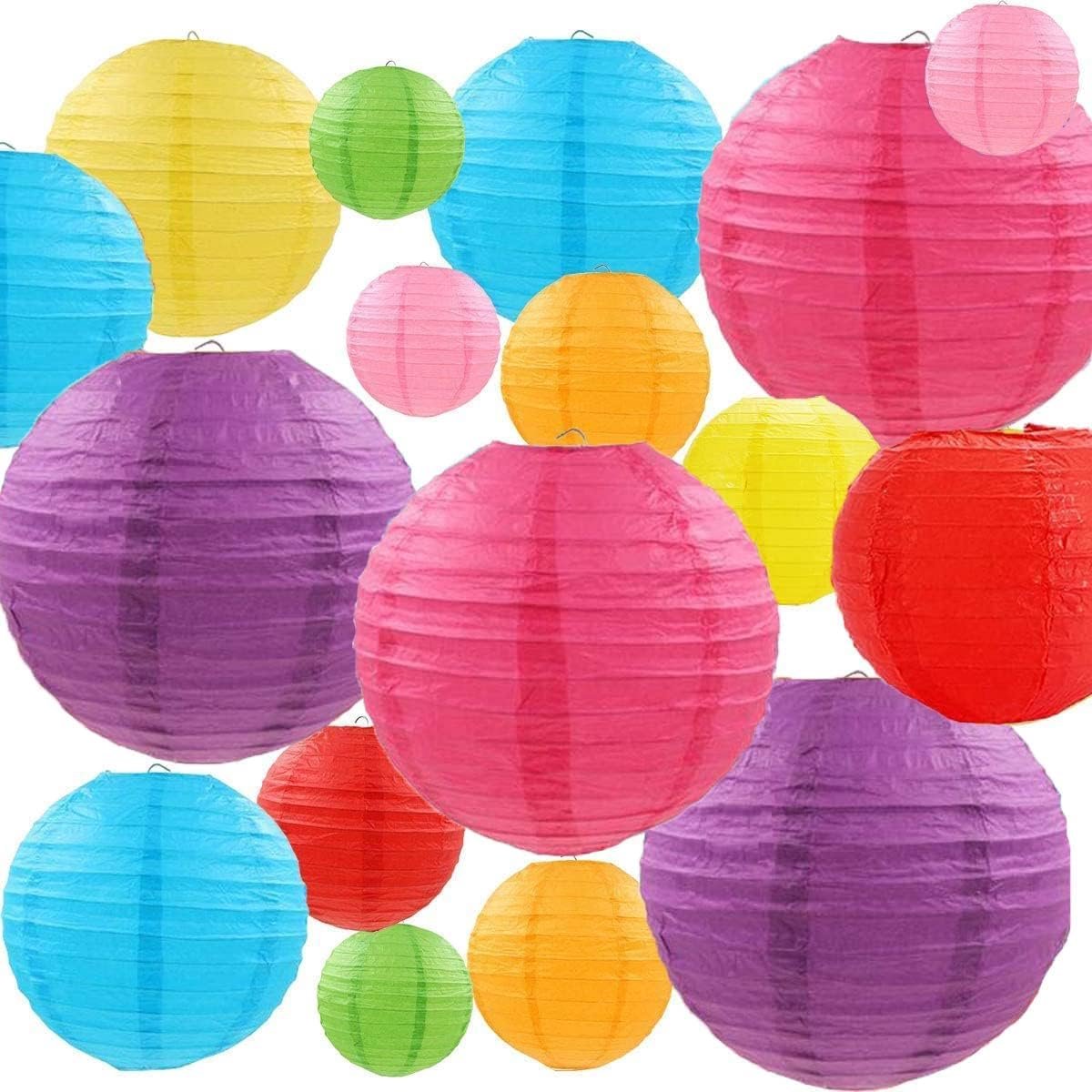 SnelShoppen - 24 Stuks Papieren Lantaarns Set met 4 Maten in 8 Kleuren, Decoratieve Lantaarns voor Tuin, Bruiloft, Verjaardagsfeest, Feestverlichting