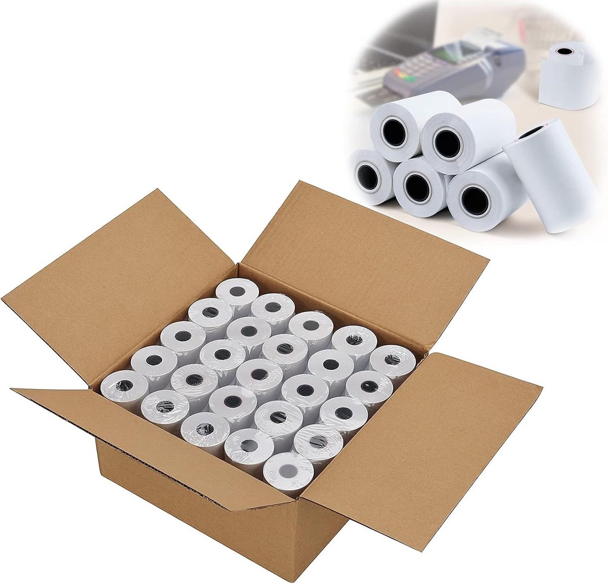 SnelShoppen - 50x Thermische Rollen 57mm x 12mm x 50m Kassabon Rollen, Vervangingsrollen, Geschikt voor Printers en Kassa's