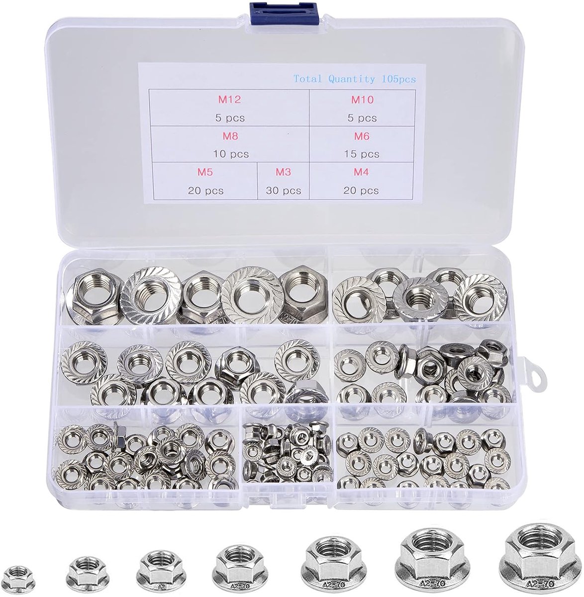 QIMEI-SHOP Flange Nuts Stainless Steel Self Locking Nuts M3 M4 M5 M6 M8 M10 M12 Hex Nuts with Lock Teeth to DIN 6923 - ShopVlot