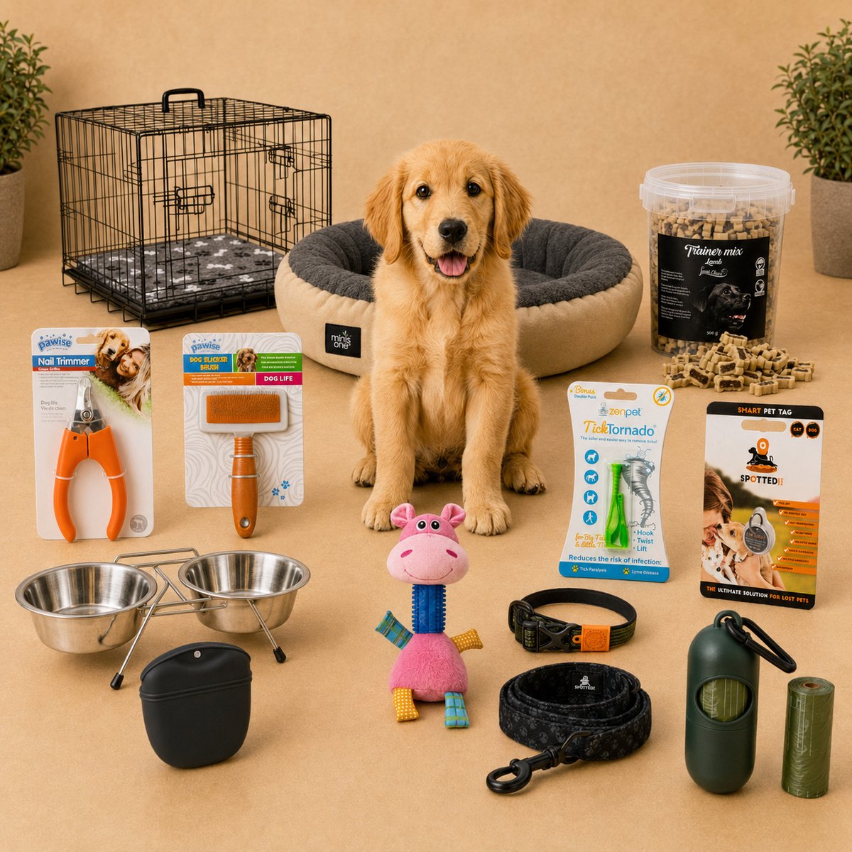 Puppy Pakket Hond met Bench 14-delig – Puppypakket Starterset met Benchkussen, Mandje, Riem en Halsband thumbnail 2