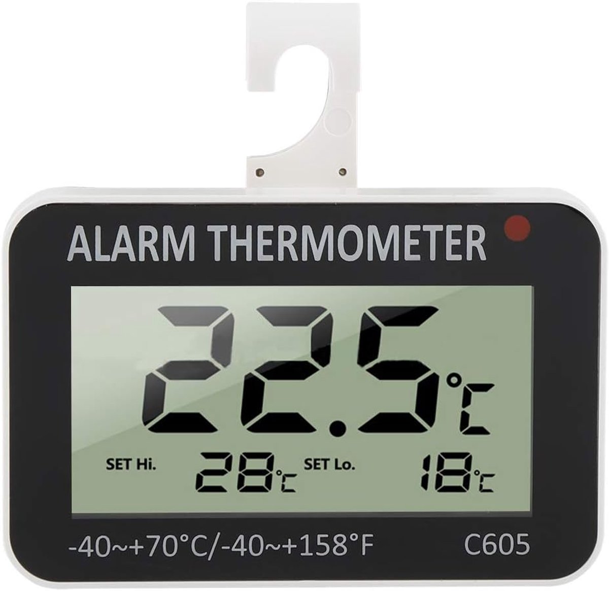 SnelShoppen - Digitale Koelkast Thermometer met LCD Scherm en Alarmfunctie voor Koelkast en Vriezer - Temperatuur Tester met Haak voor Thuiskeuken en