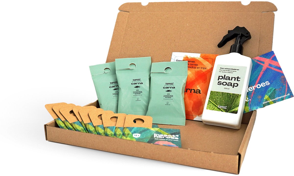 Bladluis Bestrijden - Jungle Pakket tegen Bladluis - voor 15 Planten of 20 m² - Bescherm Kamerplanten, Moestuin & Kas - 100% gifvrij - 300 Carna Gaasvlieglarven, 9 Uitzetdoosjes en 250ml Plant Soap - Biologische Bestrijding van Bladluis