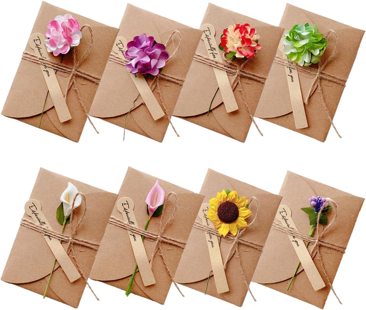 Kaarten met gedroogde bloemen - 8 stuks - unieke designs - perfect voor persoonlijke berichten - ShopVlot