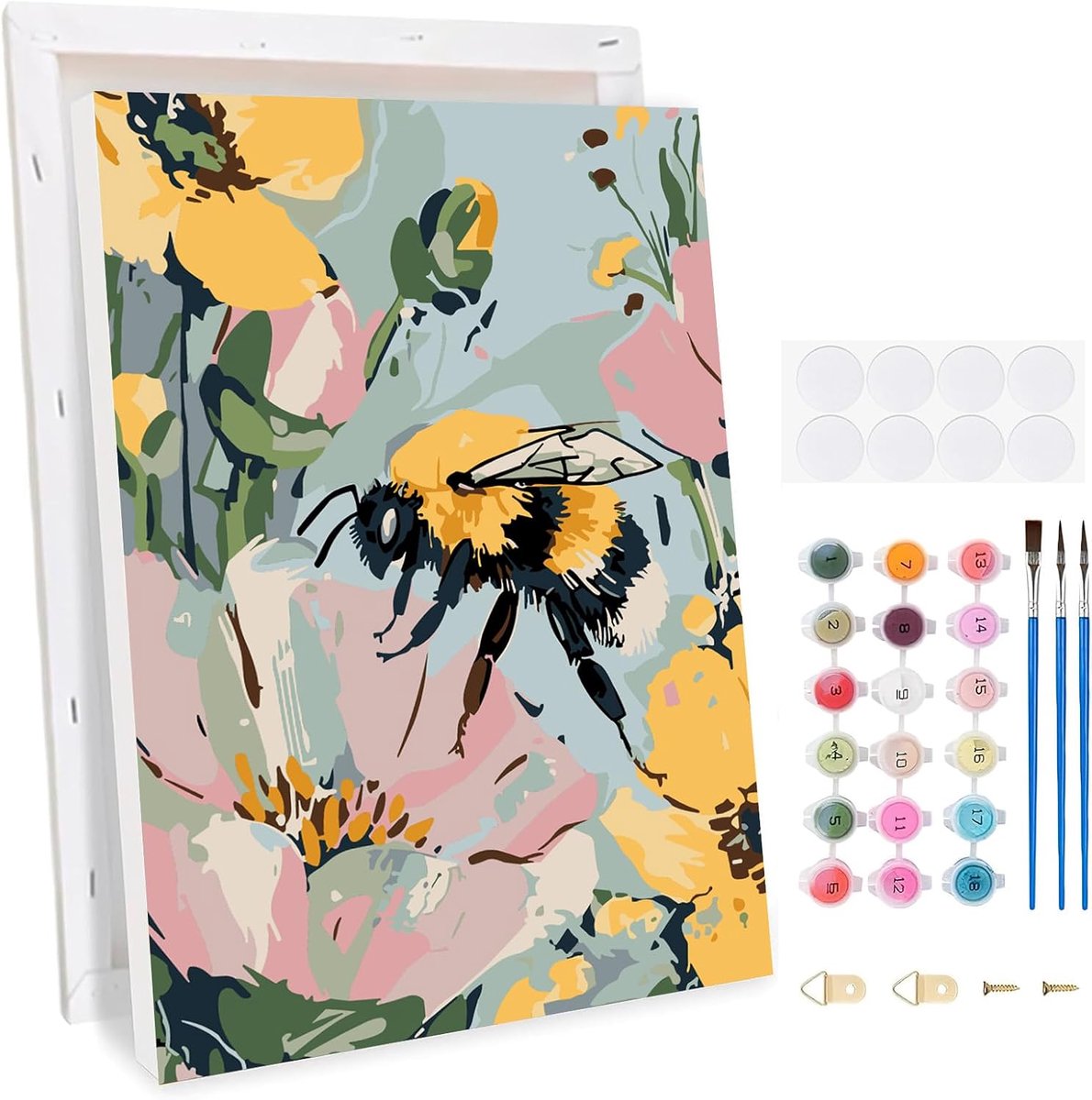 TLIOBLO Schilderen op nummer, bijen en bloemen, voor kinderen en volwassenen, bloemen schilderen op nummer, met lijst - ShopVlot