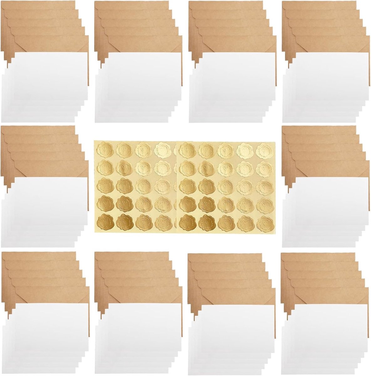 Pack of 50 Kraft Paper Envelopes with Envelope Stickers and White Interior (DIN C6-160 x 110 mm) for Letters, Greeting - ShopVlot
