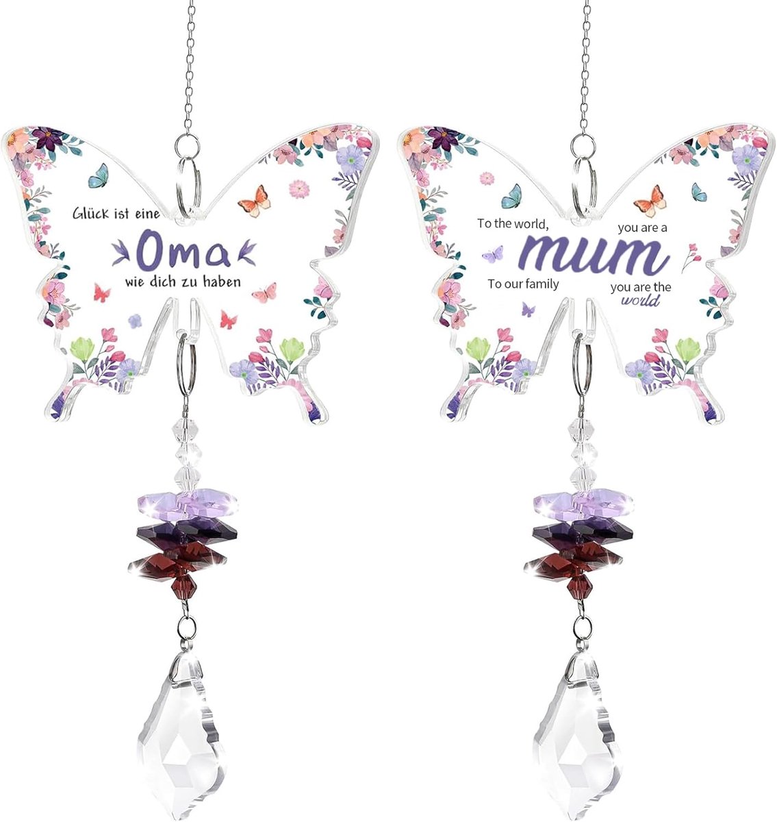Zonvanger set van 2 vlinders - 38cm handgemaakt - kleurrijke raambversiering - brengt geluk voor oma en mama - SnelShoppen