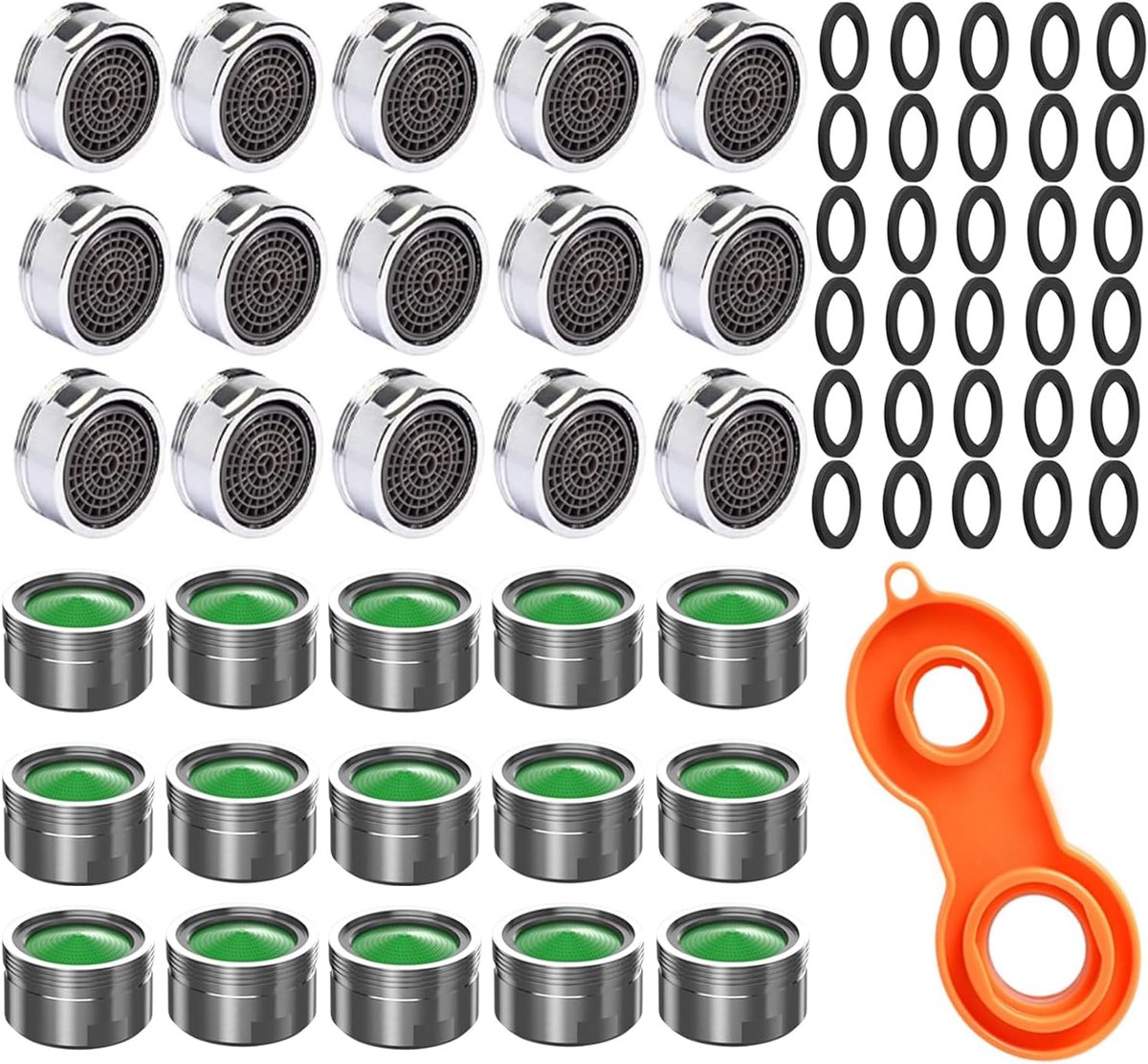 SnelShoppen - Pack van 30 Kraanaansluitingen, Jet Regulator, M24 Kranen met ABS Filter, Inclusief Mengkraan Nu, Premium Waterkraan, Zeefinzet voor Bad