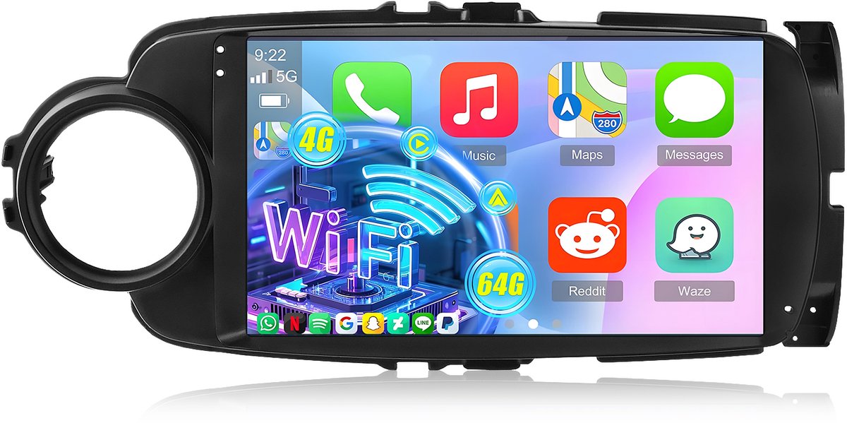 Cestovet Autoradio - Geschikt voor Toyota Yaris 2012-2017 - Carplay & Android auto - 4GB+64GB - GPS Navigatie Bluetooth WIFI - 2012 2013 2014 2015 2016 2017