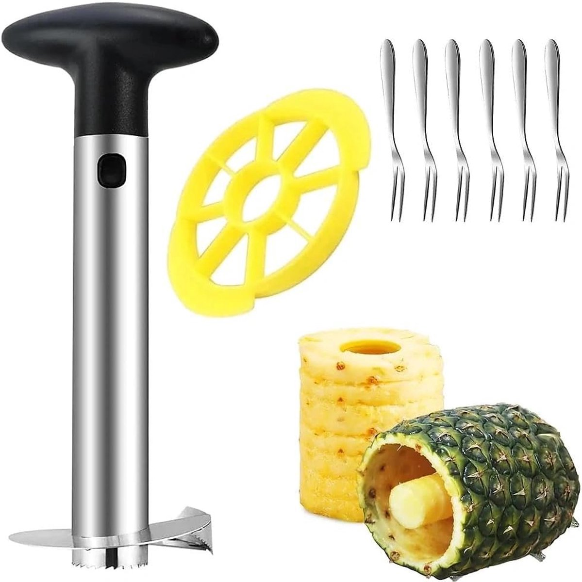 Ananas snijder 3-in-1 - roestvrij staal - met schiller en kernverwijderaar - ideaal voor het bereiden van ananasringen - ShopVlot