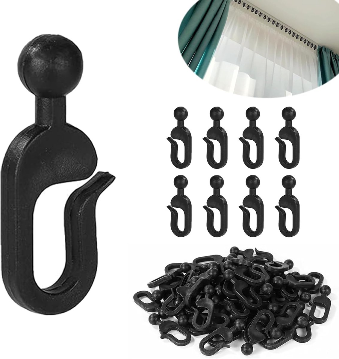 Haakjes voor pergola gordijnen 42.5x15mm - zwarte roestvrije glijdende haakjes - windbestendig design - SnelShoppen