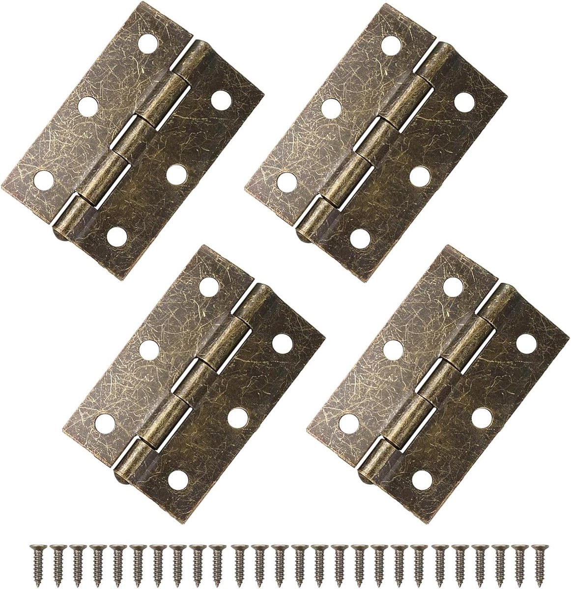 SnelShoppen - 4 Stuks Retro Deur Scharnieren, 3 Inch Bronzen Scharnieren met 24 Stuks Antieke Hinge Schroeven, Dikke Vouw Deur Scharnier voor Houten D