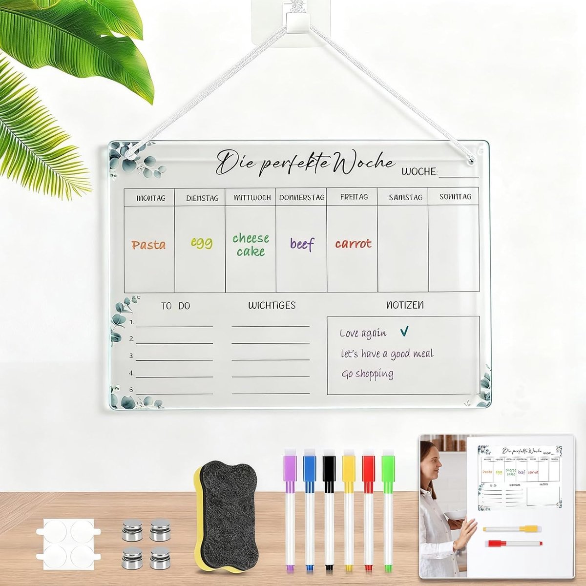 Acrylic Weekly Meal Planner Board, Reusable Transparent Fridge Calendar Acrylic with Board Eraser, Clear Fridge Weekly - ShopVlot
