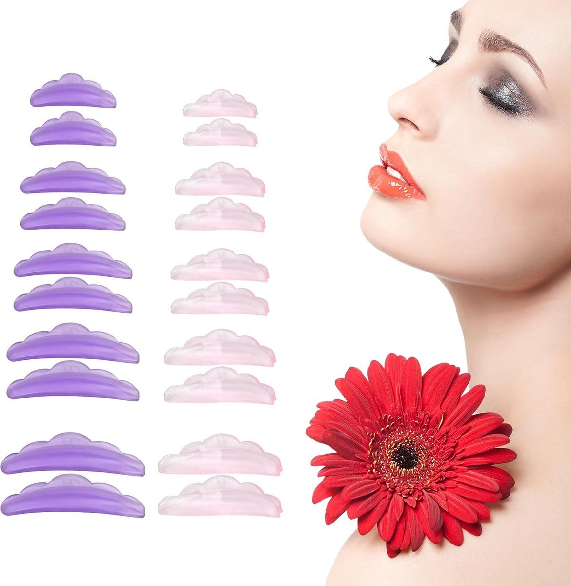 SnelShoppen - Pack van 20 Herbruikbare Silicone Wimpers Lift Pads in 5 Maten S, M, M1, M2, L, Hechtende Wimper Pads voor Alle Oogvormen, Comfortabel e