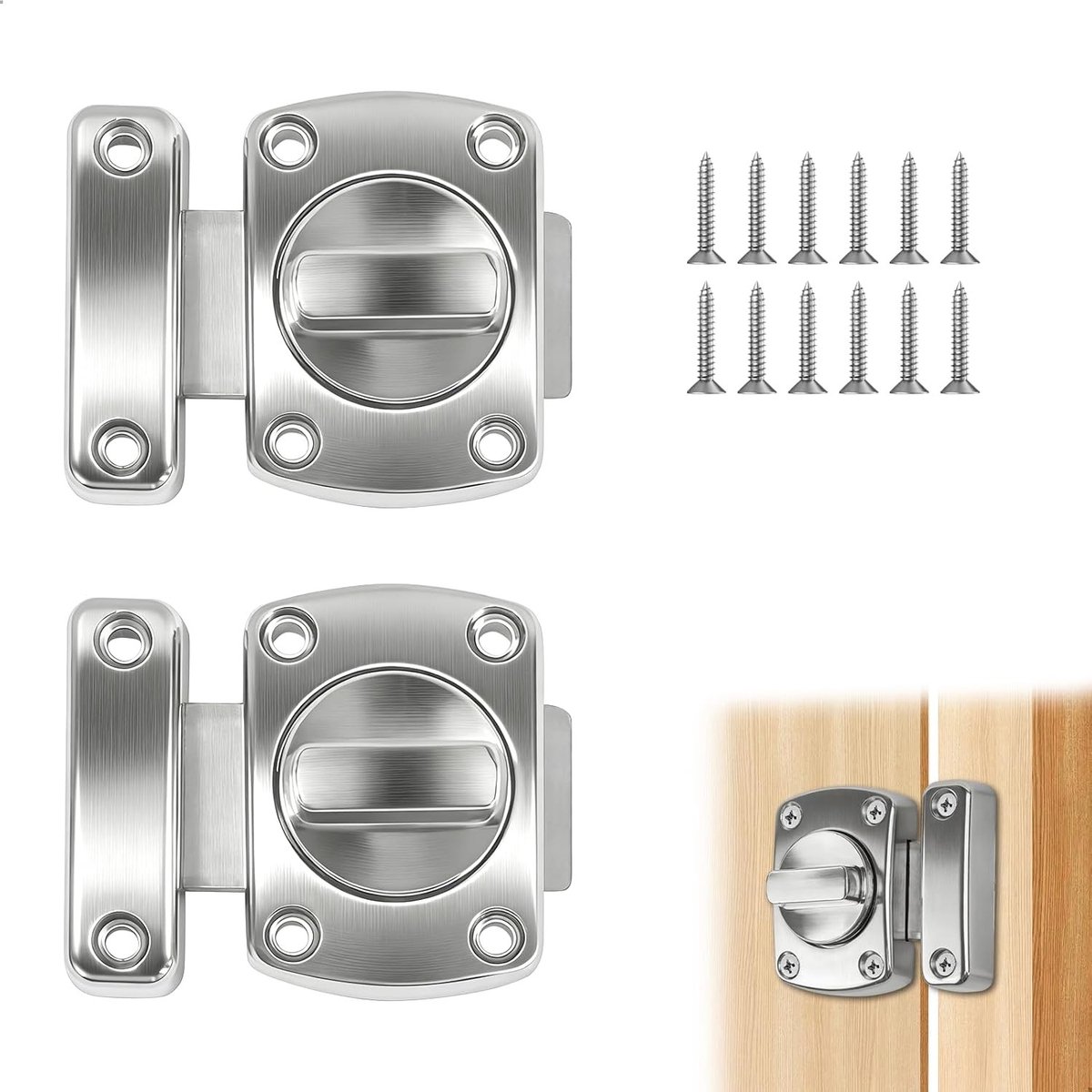 Set van 2 Binnen Deursloten met Zink Legering en 180° Draaigreep, Extra Beveiliging voor Tuin, Schuur en Poort