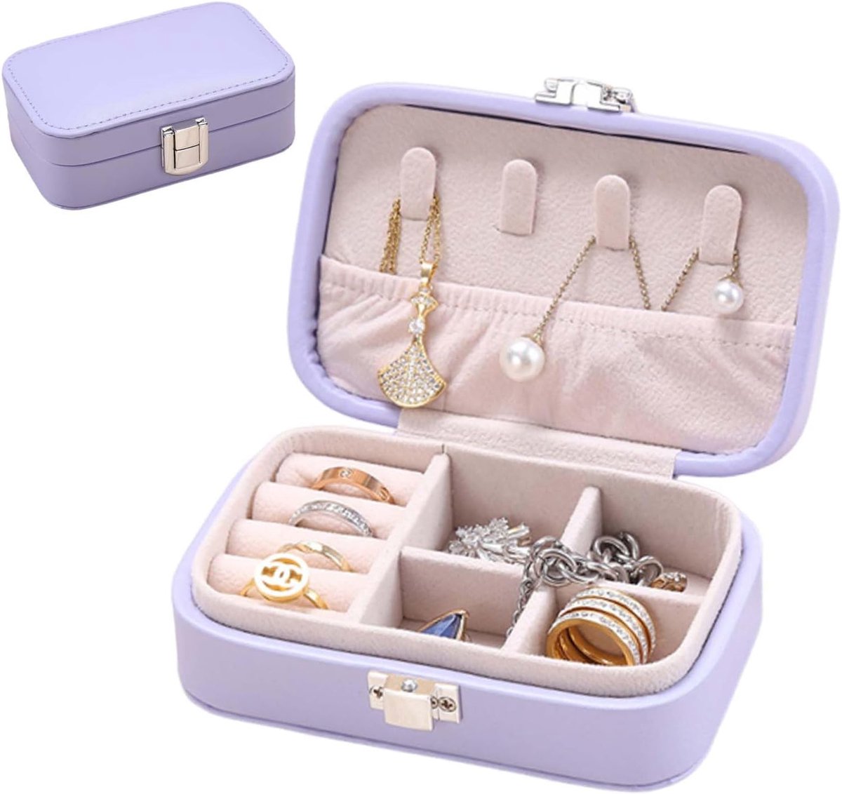 SnelShoppen - Sieradenopbergdoos voor Reizen - Kleine Sieradenbox voor Meisjes - Organisator voor Ringen, Oorbellen, Kettingen - Elegante Paarse Juwee