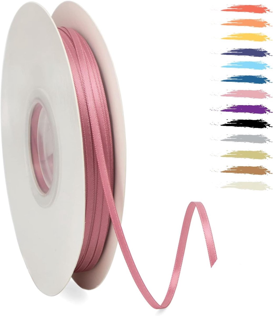 3mm Stoffig Roze Satijnen Lint,95 Meters Decoratie Zijden Linten,Cadeaulint,Autolint,voor Feest, Bruiloft, Verjaardag,Valentijn Party