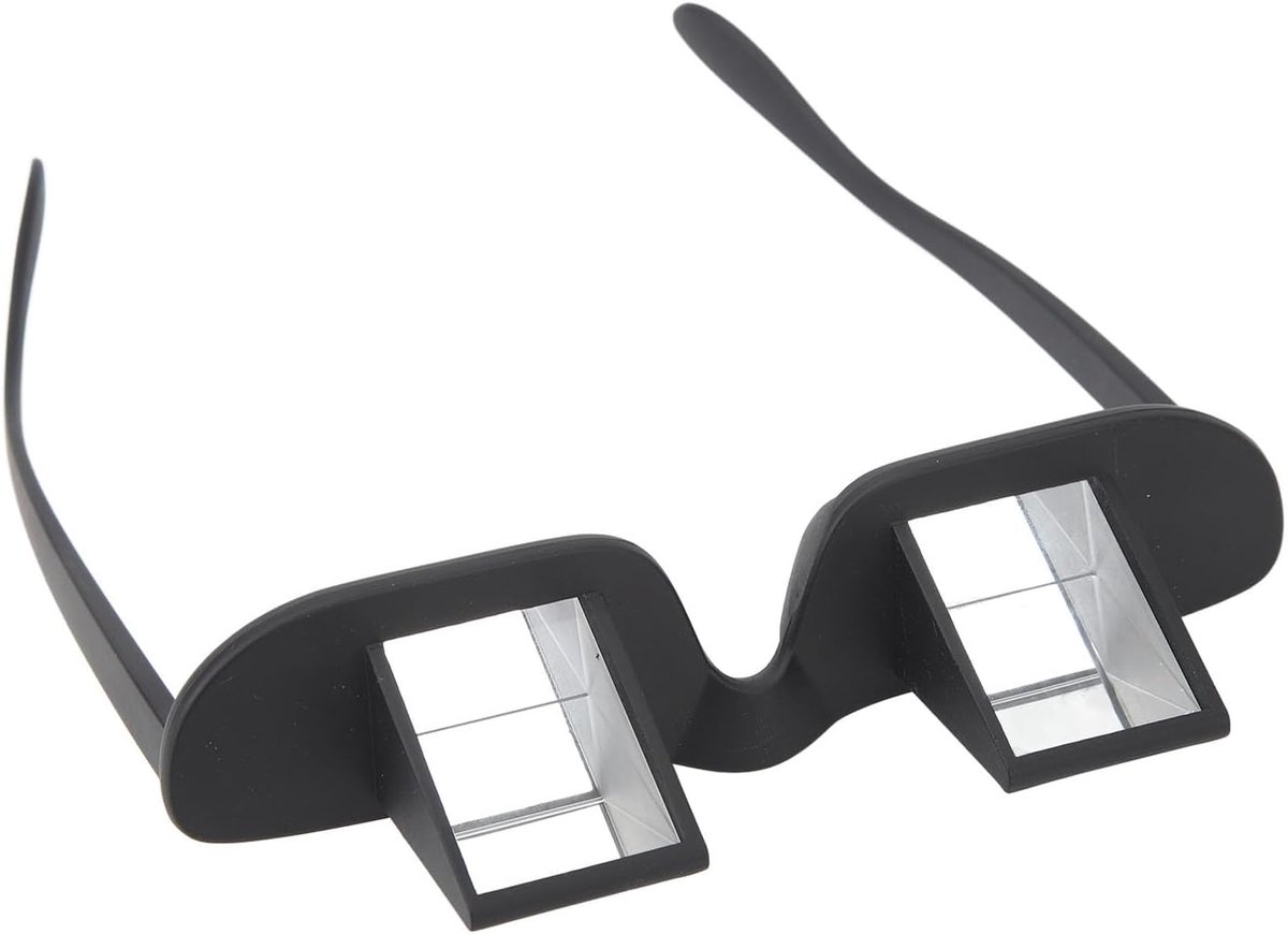 Bril Bedprismabril, Bril Horizontale Spiegel HD Ligbril 90 ° Prismabril voor Liggend Lezen en Tv Kijken, Zwart