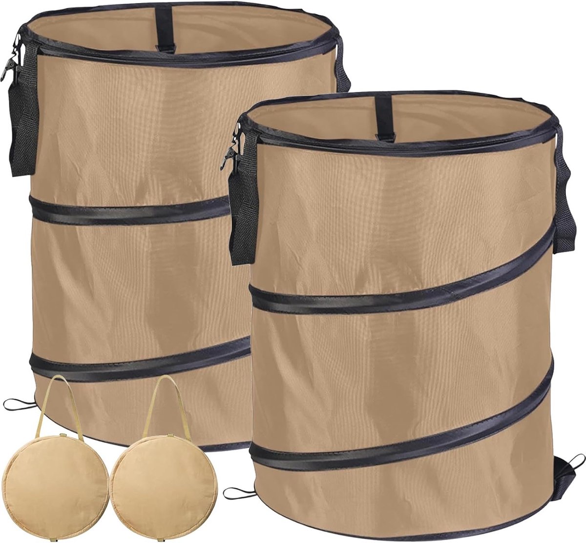 Tuinafvalzak, Oxforddoek Opvouwbare Pop-up Grote Zware Zak Met Handvatten Voor Afval, Speelgoed, Bladeren, Opslag, Herbruikbare Duurzame Tuincontainer Voor Gazonverzorging (Kaki-37L-2Stuks)
