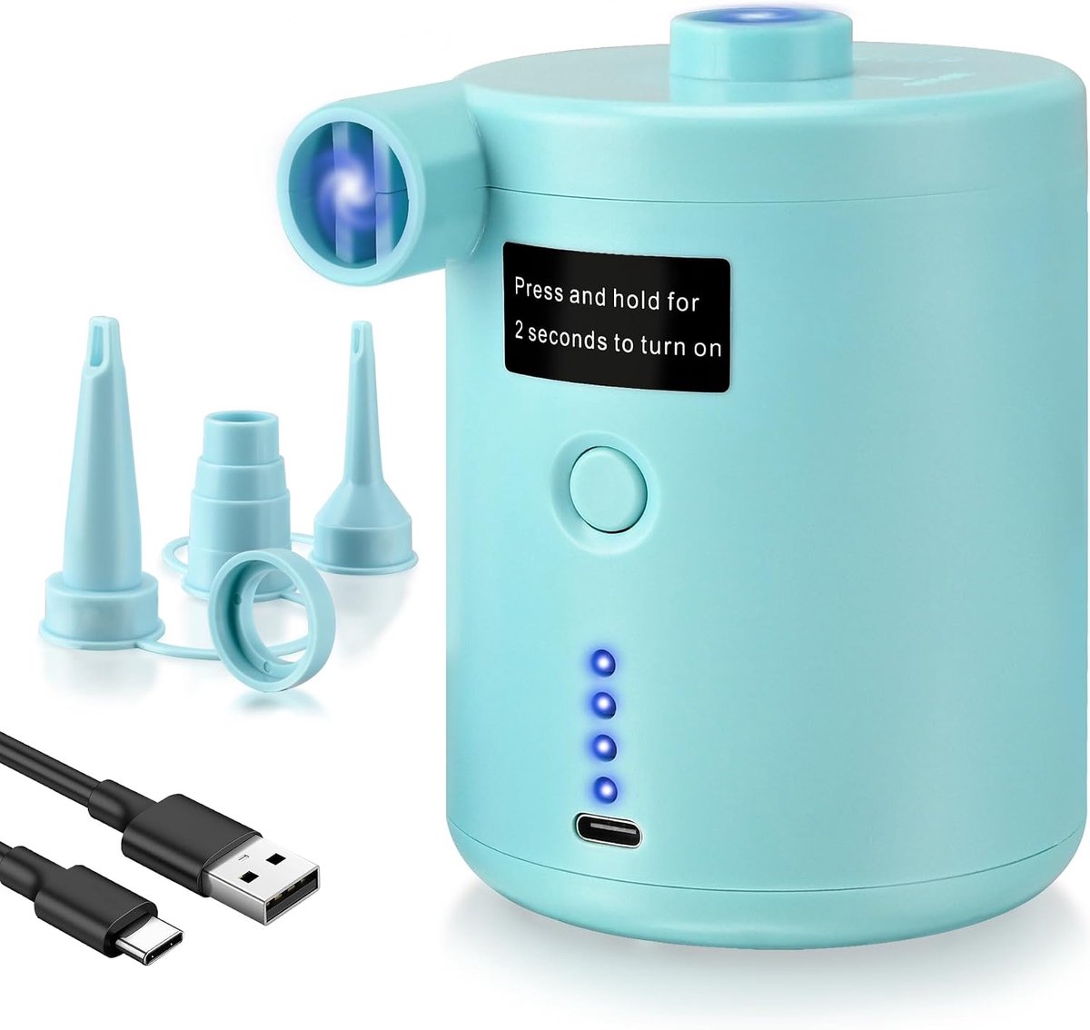 Air Pump for Inflatables, Rechargeable Electric Pump with Fast Inflating/Deflating, 4000mAh Battery Blow Up Bed Pump with 3 Nozzles for Paddling Pool, Airbed, Mattress,Swimming Pool(Blue)