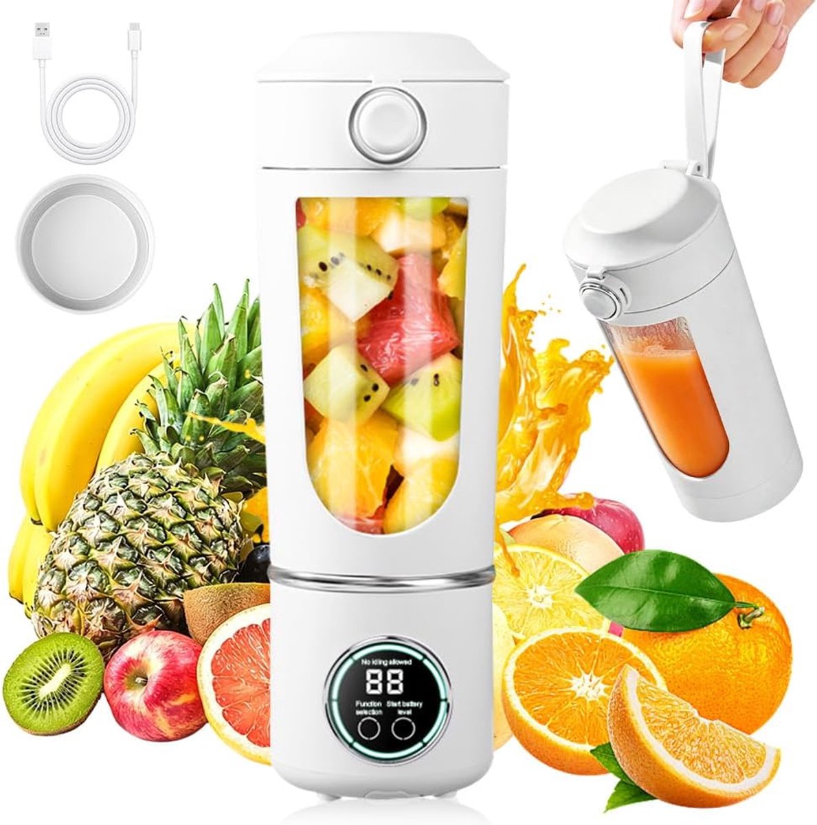 mixer, 700 ml, oplaadbare kleine sapcentrifuge, smoothie maker met 12 roestvrijstalen messen, mini-blender voor smoothies en shakes, draagbare sapcentrifuge voor reizen, kantoor, sport, wit
