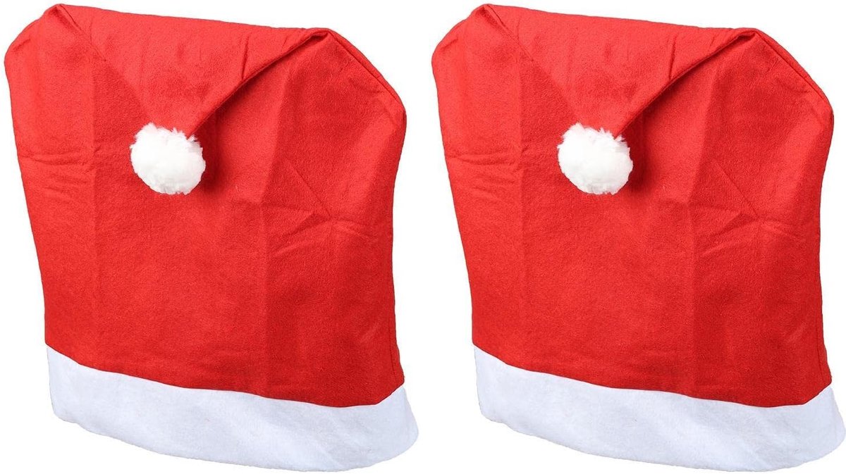 Kerststoelhoezen, set van 2 stuks, rood, kerstmuts, stoelovertrek, kerstdecoratie, kerstmuts, stoeldecoratie, hoes, stoelovertrek